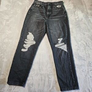 RSQ 90s Straight Leg Distressed Black Denim Jeans Womens Size 29